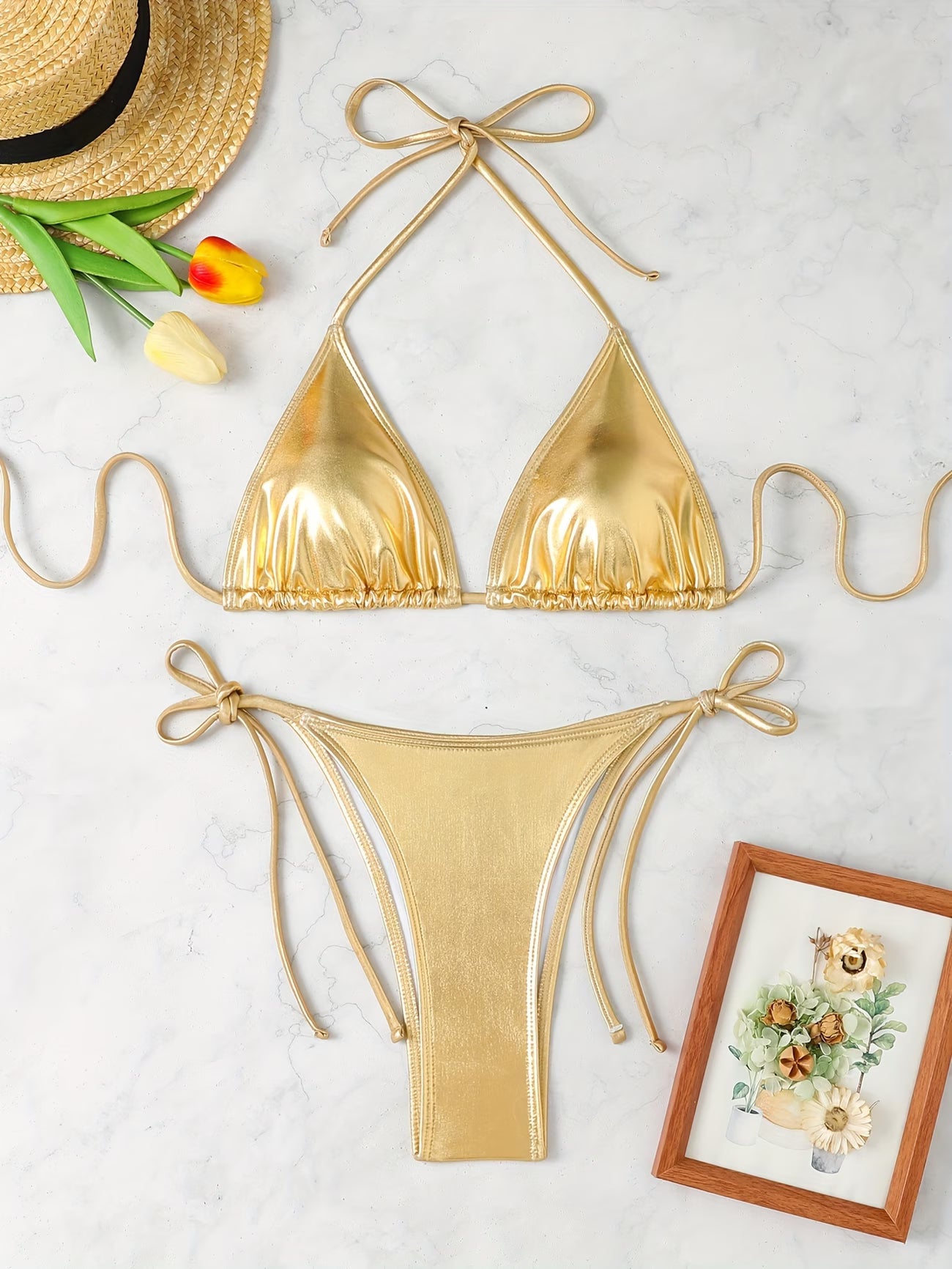 Shiny Fabric Bikini Swimsuit – Stylish Two-Piece Beachwear