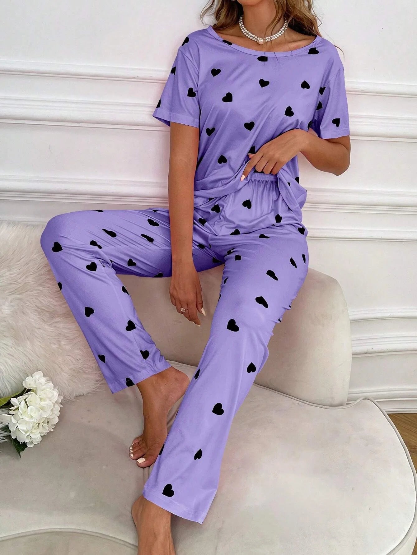 Heart Printed Night Suit Set – Soft T-Shirt & Pajama Sleepwear - Femora Store