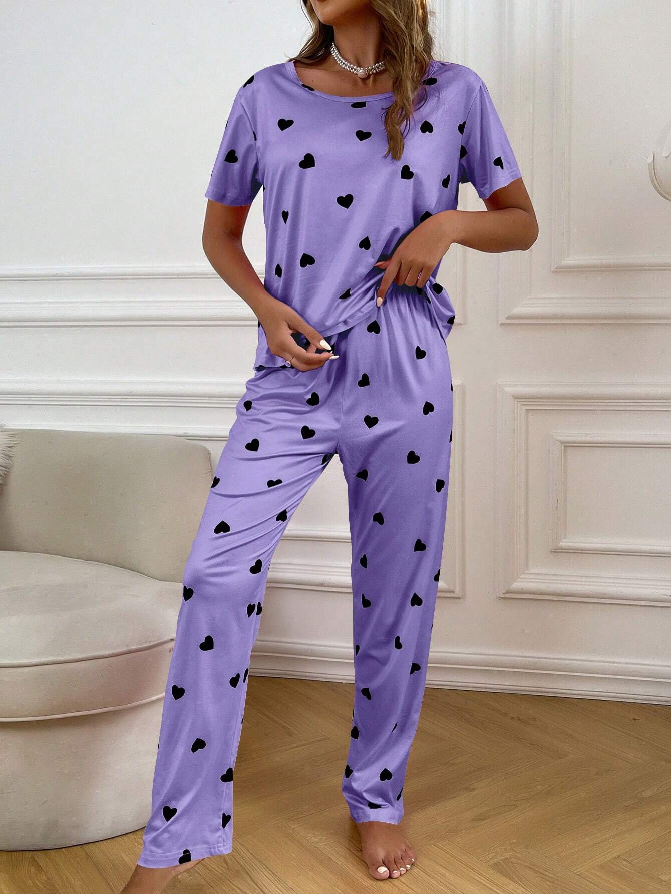 Heart Printed Night Suit Set – Soft T-Shirt & Pajama Sleepwear - Femora Store