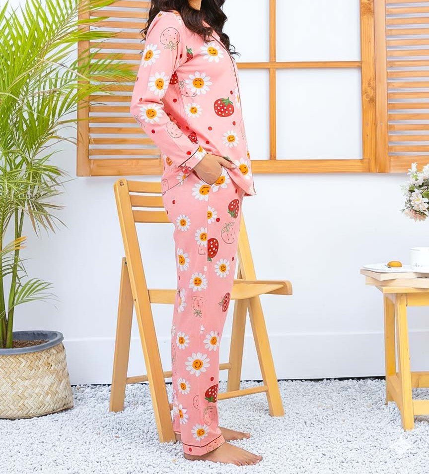 Imported Linen Printed PJ Set – Premium Soft Nightwear - Femora Store