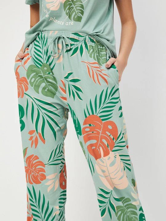 Tropical Printed Night Suit Set – Soft T-Shirt & Pajama Sleepwear - Femora Store