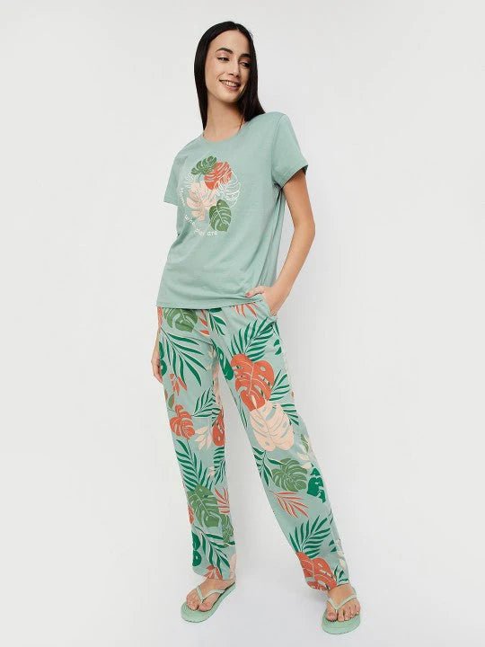 Tropical Printed Night Suit Set – Soft T-Shirt & Pajama Sleepwear - Femora Store