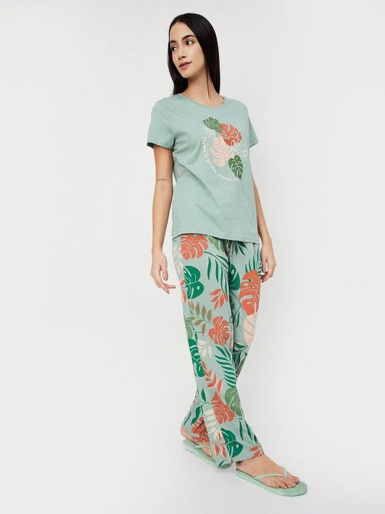 Tropical Printed Night Suit Set – Soft T-Shirt & Pajama Sleepwear - Femora Store
